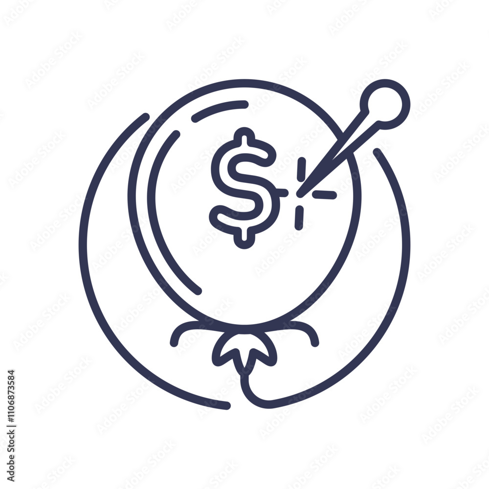Fototapeta premium Balloon with dollar sign being popped, symbolizing financial bubble burst.