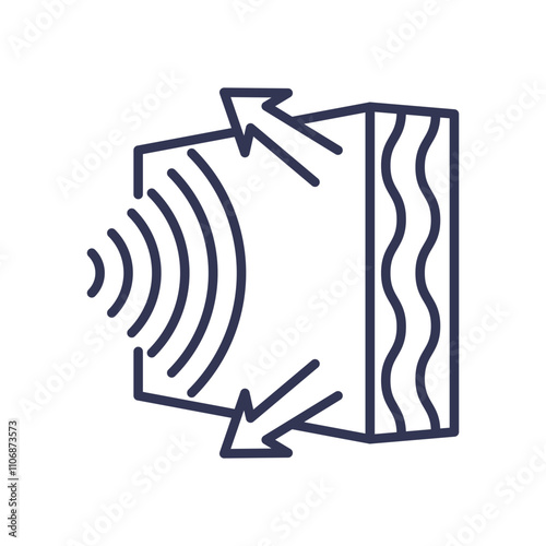 Illustration of sound waves being blocked by a barrier, symbolizing noise reduction.