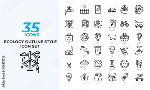 Ecology Outline Style Icon Set Collection Layout Vector Template. Vector illustration in line style of icons