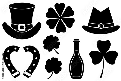 St. Patrick's Day Silhouette Elements, Silhouette Design Pack for St. Patrick's Day Celebrations,  Silhouette Elements Collection for St. Patrick's Day,  St. Patrick’s Day Silhouette Collection - Sham