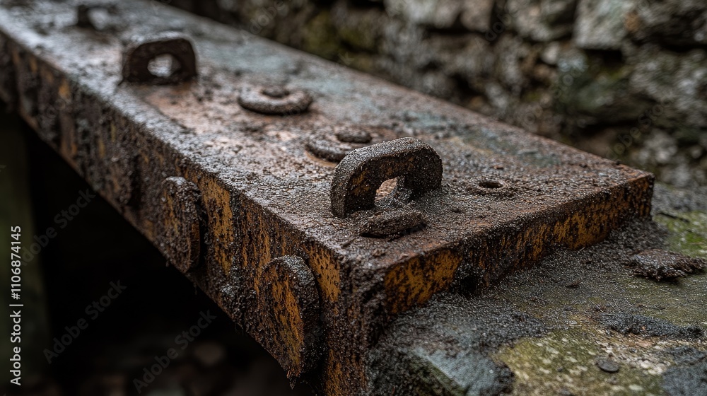 Close-up of a Rusty Metal Beam with Fasteners Close-up of a Rusty Metal Beam with Fasteners