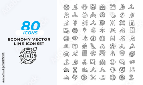 Economy vector line icon Set Layout Vector Template. Vector illustration in line style of icons