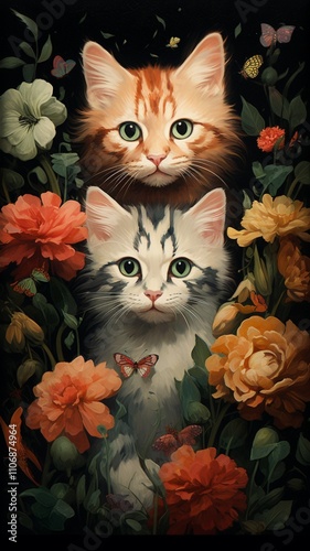 The cute cat image in the style of a watermark paints