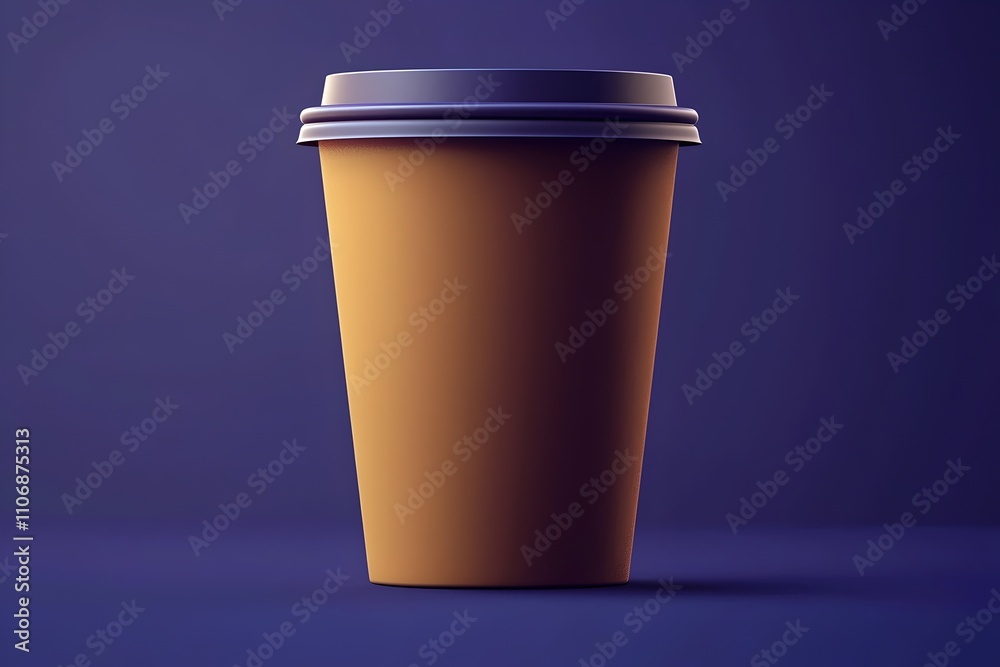 A vibrant, warm-toned coffee cup stands against a deep purple background, casting a subtle shadow that enhances its sleek, modern design. A vibrant, warm-toned coffee cup stands against a deep purple background, casting a subtle shadow that enhances its sleek, modern design.
