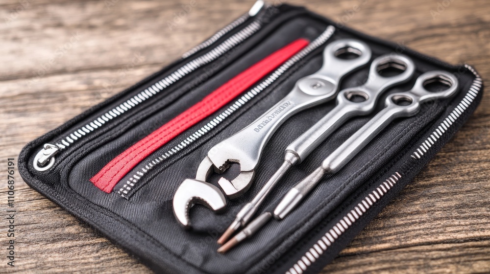 Fototapeta premium Leather Tool Pouch with Wrenches and Screwdriver