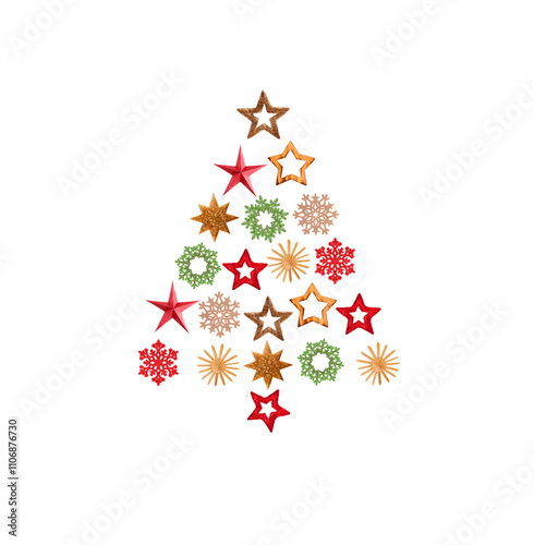 Weihnachtsbaum aus Sternen vor weissem Hintergrund