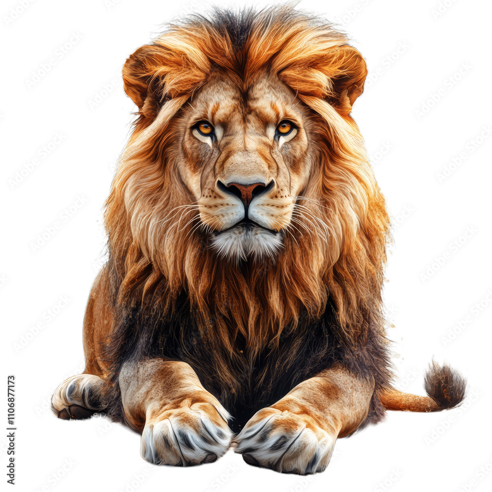 Majestic lion with powerful gaze isolated transparent background Majestic lion with powerful gaze isolated transparent background