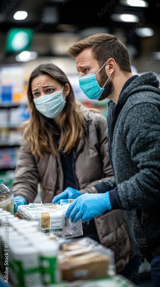 International Day of Epidemic Preparedness, Couple Preparing for Epidemic Preparedness at Store International Day of Epidemic Preparedness, Couple Preparing for Epidemic Preparedness at Store