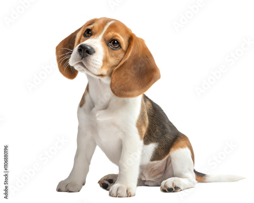 Beagle puppy isolated on white background.Cute beagle puppy sitting on white background