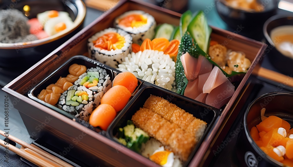 japanese bento box with sushi and side dishes japanese bento box with sushi and side dishes