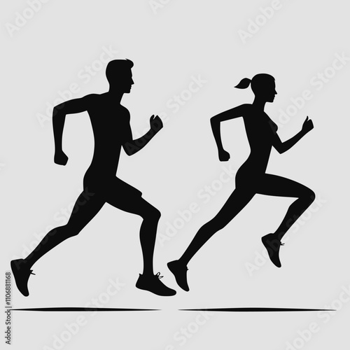 Men and women runners silhouette, Runner Silhouette, Young people running silhouettes, Runners silhouettes collection, Running man and woman black silhouettes, Running, Jogging, Women, Exercise, Sport