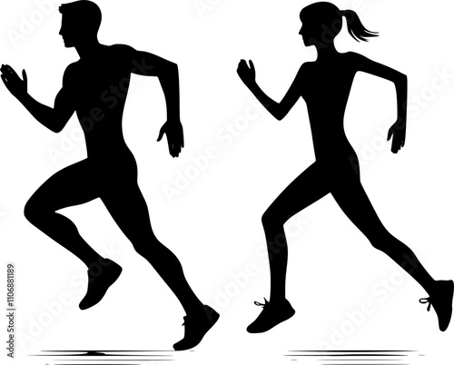 Men and women runners silhouette, Runner Silhouette, Young people running silhouettes, Runners silhouettes collection, Running man and woman black silhouettes, Running, Jogging, Women, Exercise, Sport