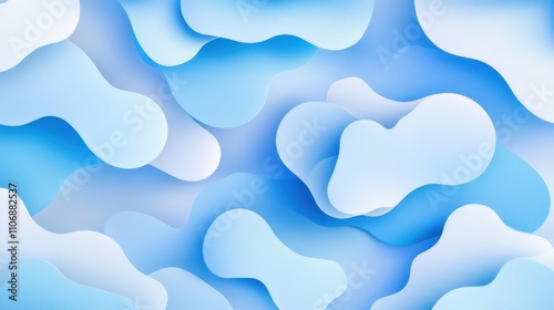 Blue cloud-like shapes arranged in abstract pattern, isolated on light background, soft and fluffy, minimalist and playful, dreamy design