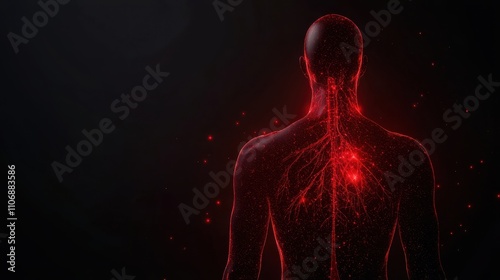 insulin resistance metabolism concept. Glowing red human figure with visible anatomical structure on a dark background.