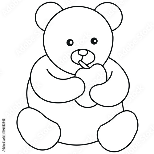 Hand drawn teddy bear eatting with white beackground