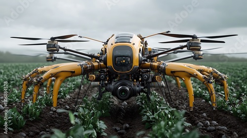 Futuristic Agricultural Drone in 3D Render: Harvesting the Future AI Generated photo