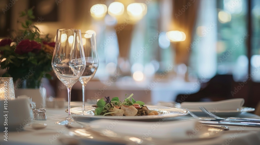 Fine dining at a luxury lifestyle restaurant, with gourmet food, elegant decor, and impeccable service Fine dining at a luxury lifestyle restaurant, with gourmet food, elegant decor, and impeccable service