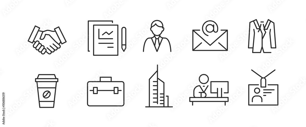Recruiting icons. Set of 10 office trendy minimal icons. Example: desk, suit, presentation, office chair, computer icon. Design signs for web page, mobile app, packaging design. Vector illustration. Recruiting icons. Set of 10 office trendy minimal icons. Example: desk, suit, presentation, office chair, computer icon. Design signs for web page, mobile app, packaging design. Vector illustration.