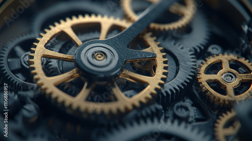 Intricate mechanical gears in close-up timepiece workshop photography industrial setting macro view craftsmanship