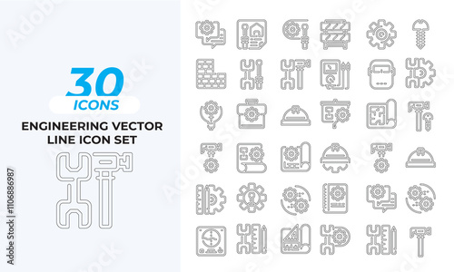 Engineering vector line icon Set Layout Vector Template. Vector illustration in line style of icons