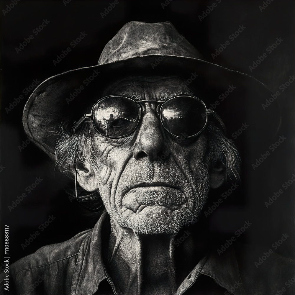Pensive Portrait of an Elderly Man in Black and White Pensive Portrait of an Elderly Man in Black and White