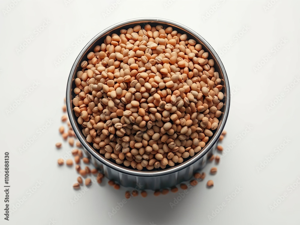 Overhead view of a large storage container filled with dried beans , ingredients, dried beans Overhead view of a large storage container filled with dried beans , ingredients, dried beans