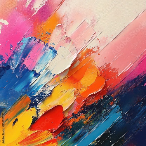 an abstract painting using random brush strokes infuse by pastel and vibrant color theme photo