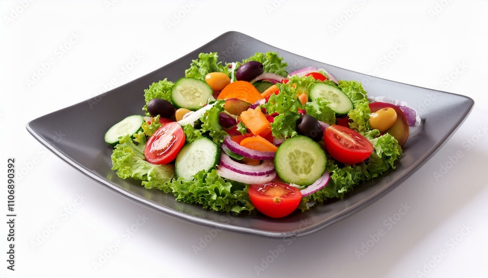 plate of salad with fresh vegetables on isolated white background plate of salad with fresh vegetables on isolated white background