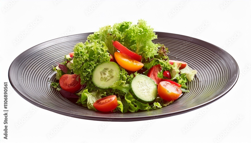 plate of salad with fresh vegetables on isolated white background