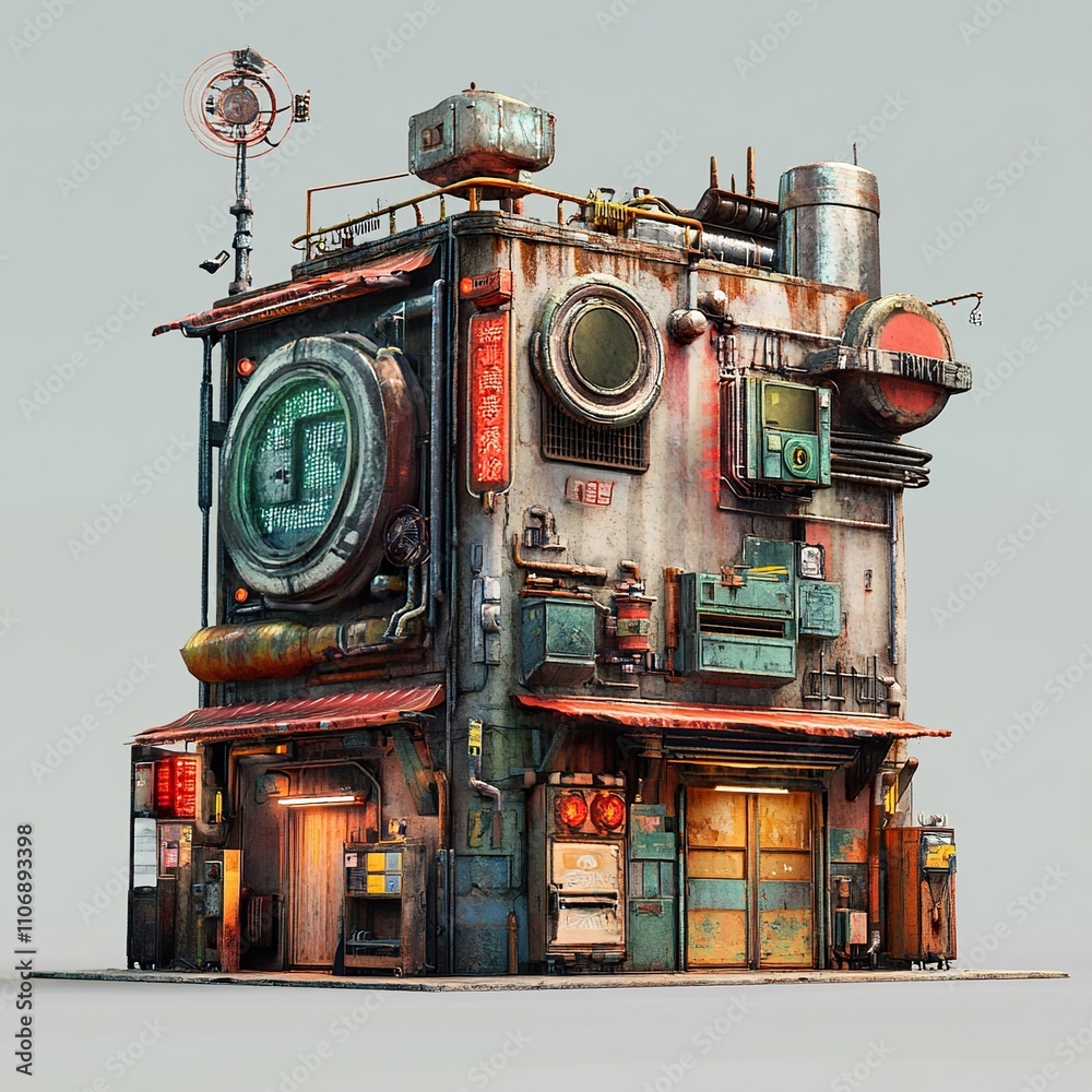 Cyberpunk Japanese Cityscape: Futuristic Building Cyberpunk Japanese Cityscape: Futuristic Building