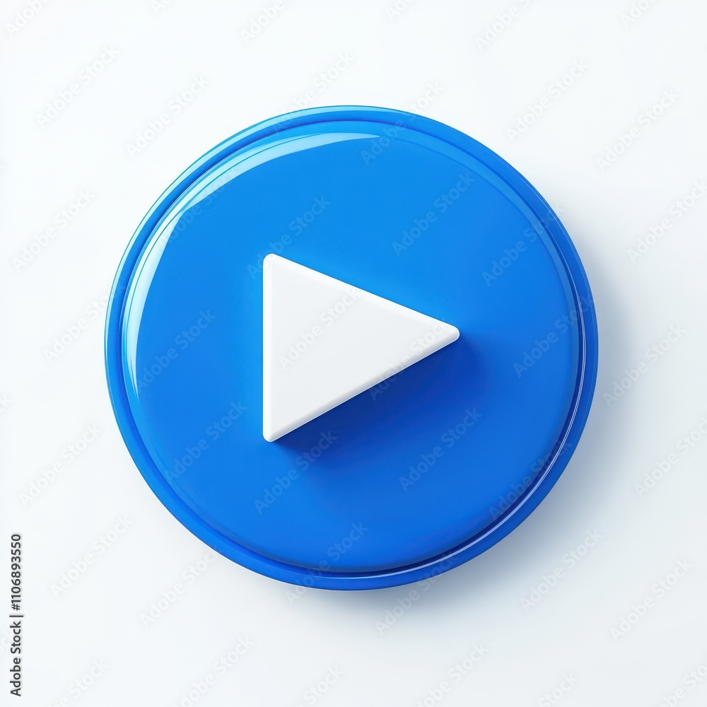 3D play button icon blue circular background white triangle glossy finish minimalist design 3D play button icon blue circular background white triangle glossy finish minimalist design
