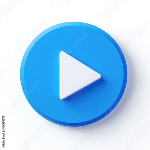 3D play button icon blue circular background white triangle glossy finish minimalist design