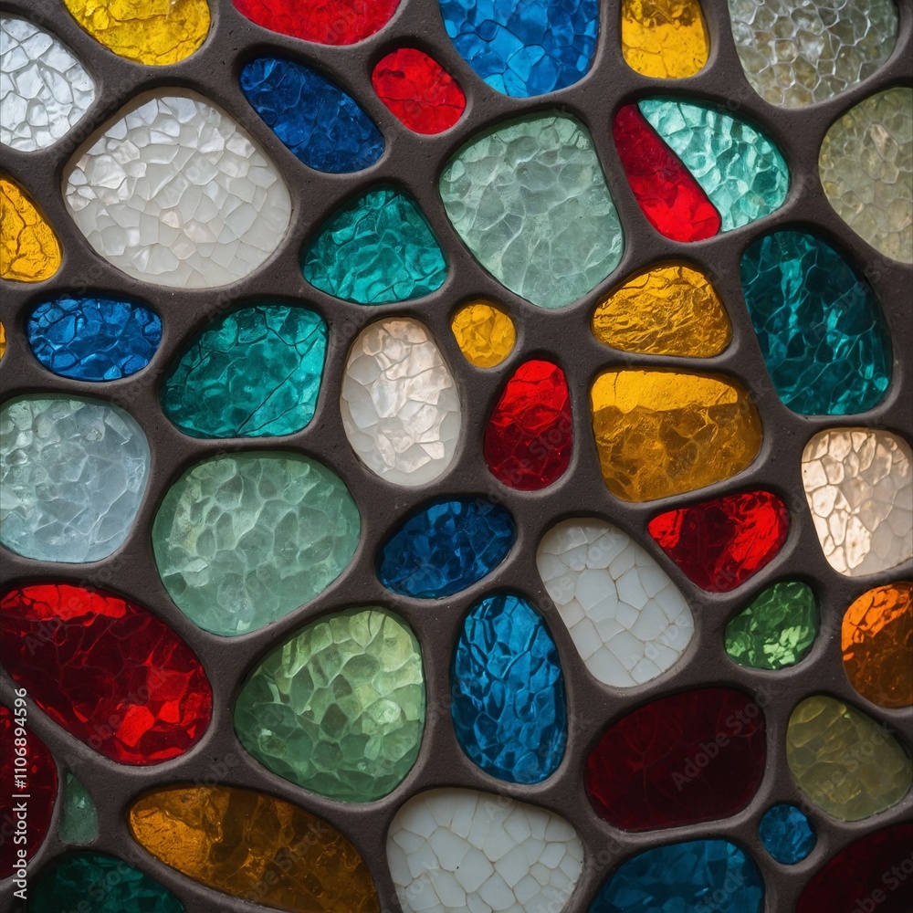 A stack of different colored stained-glass panels, with a white background. A stack of different colored stained-glass panels, with a white background.