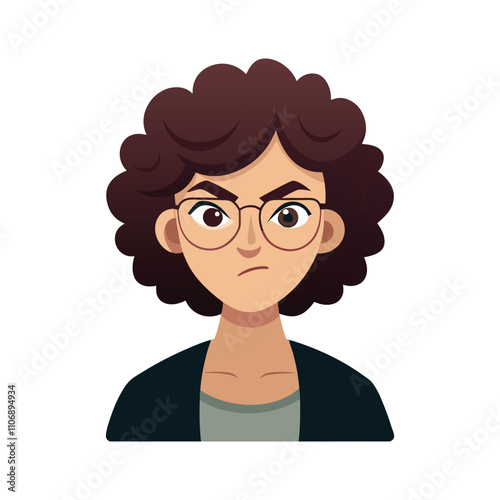 Angry Woman with Afro Hairstyle Vector Illustration - Fierce Expression and Bold Attitude Design