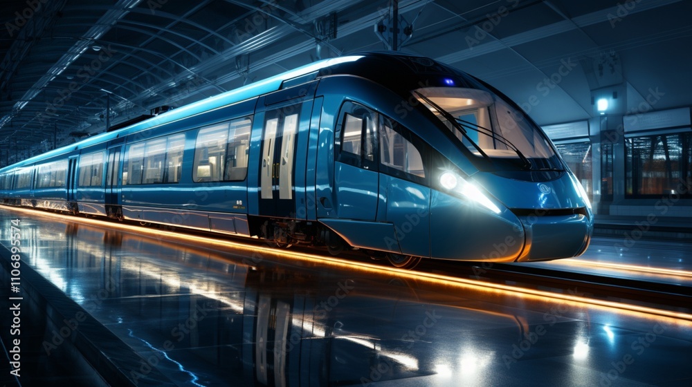 Futuristic high-speed Metro train rapid transit with sky view, AI-generated Futuristic high-speed Metro train rapid transit with sky view, AI-generated