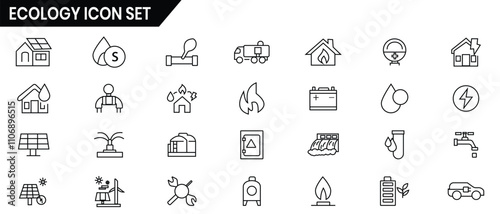 Ecology line icons set. Renewable energy icon,  green energy, ecology, environment, eco friendly, renewable energy icon vector set. Vector illustration.