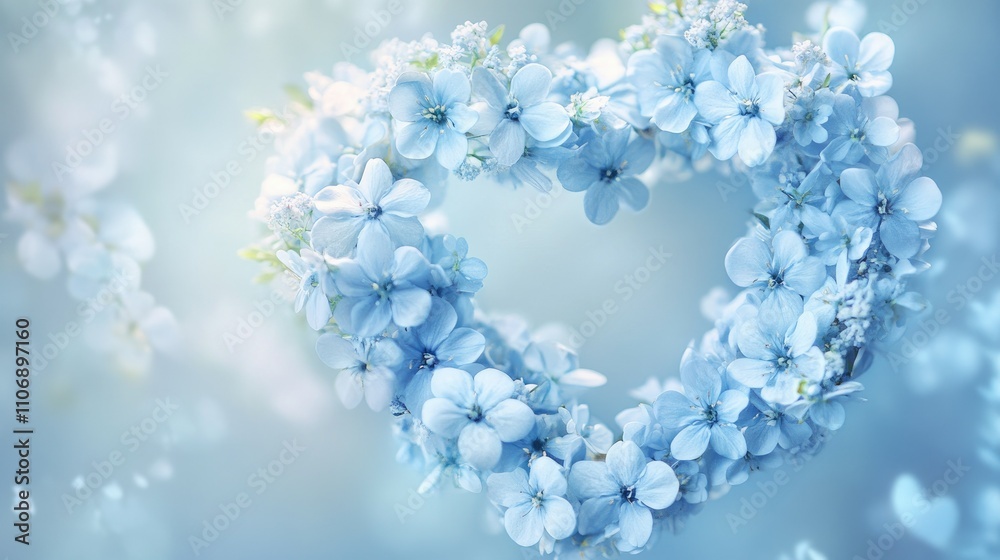 A romantic heart wreath of light blue flowers, symbolizing love and tenderness, perfect for Valentine's or Mother's Day, set on a soft, dreamy background. A romantic heart wreath of light blue flowers, symbolizing love and tenderness, perfect for Valentine's or Mother's Day, set on a soft, dreamy background.