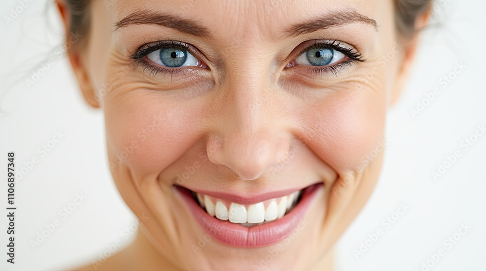 Smiling Woman Close-Up with Bright Blue Eyes
Smiling Woman Close-Up with Bright Blue Eyes