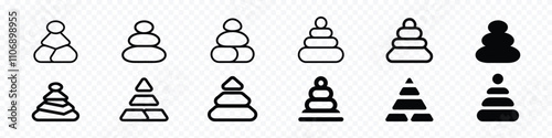stones pyramid icon,  stone balancing, Balance pebble stone, icon of stone stack, stack of stones icon set