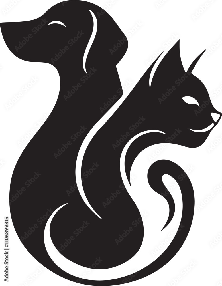 Minimalist Dog and Cat Silhouette Logo in Black, Art & Illustration Minimalist Dog and Cat Silhouette Logo in Black, Art & Illustration