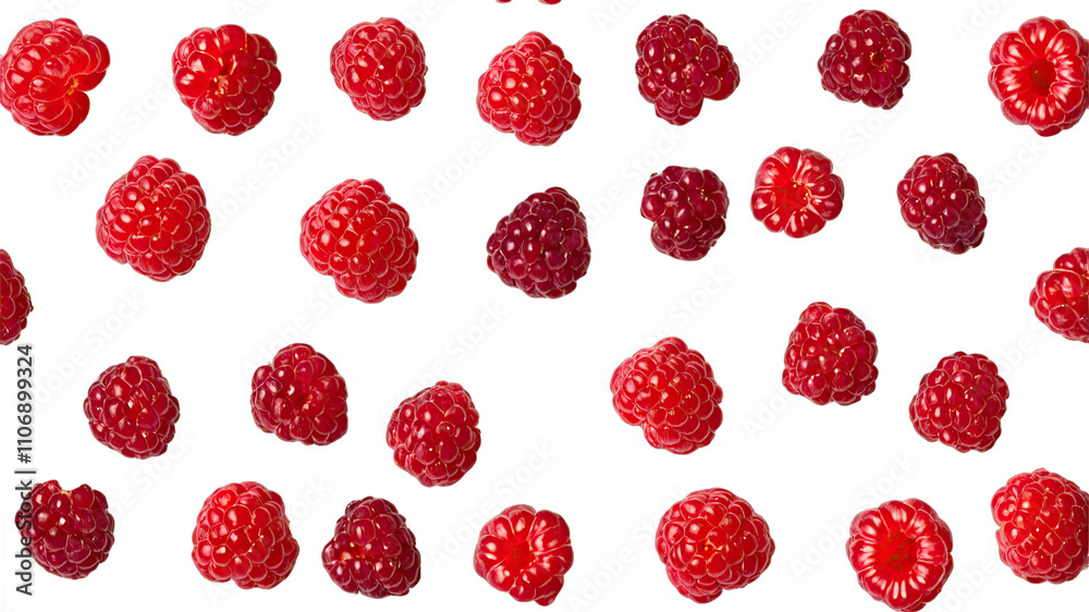 Scattered red raspberries isolated on white
Scattered red raspberries isolated on white