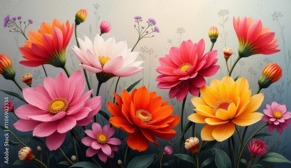 Vibrant Colorful Flowers Blooming in Garden Vibrant Colorful Flowers Blooming in Garden