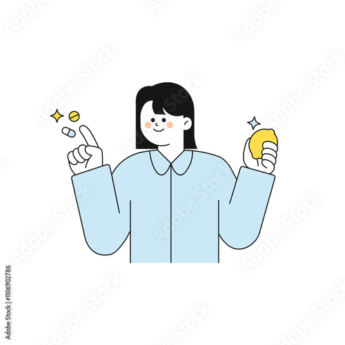 Nutrient & Vitamin Character 2 Person with Medication and Lemon