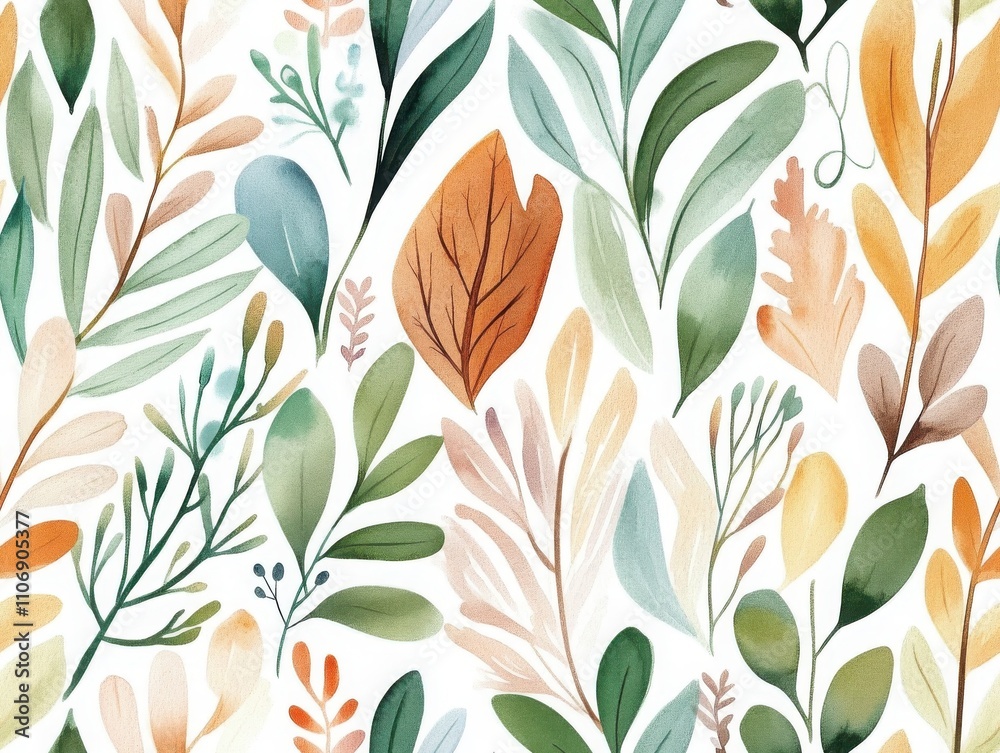 Boho and minimalist styles in a Christmas seamless pattern. Colorful botanical pattern with various leaves and branches. Boho and minimalist styles in a Christmas seamless pattern. Colorful botanical pattern with various leaves and branches.