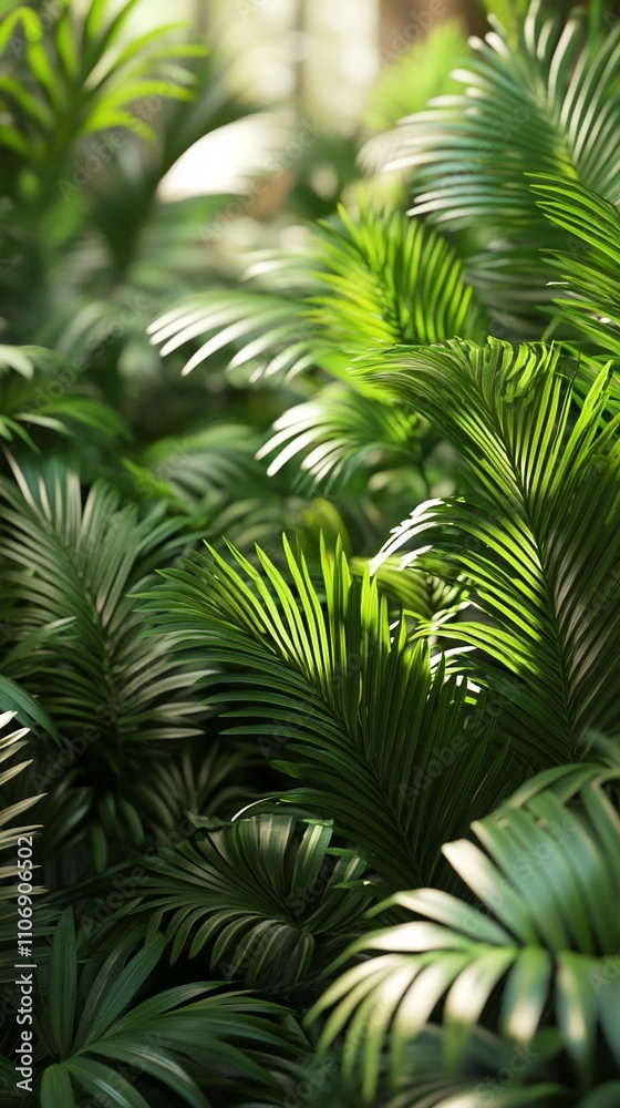 Fototapeta premium A lush arrangement of green palm leaves creating a vibrant, tropical atmosphere.