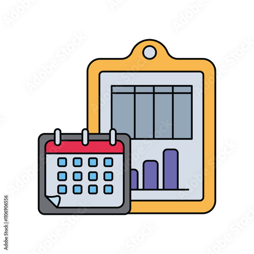 yearly report color line icon with white background vector stock illustration