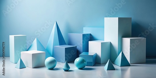 Abstract Geometric Shapes Composition in Cool Blue Tones photo