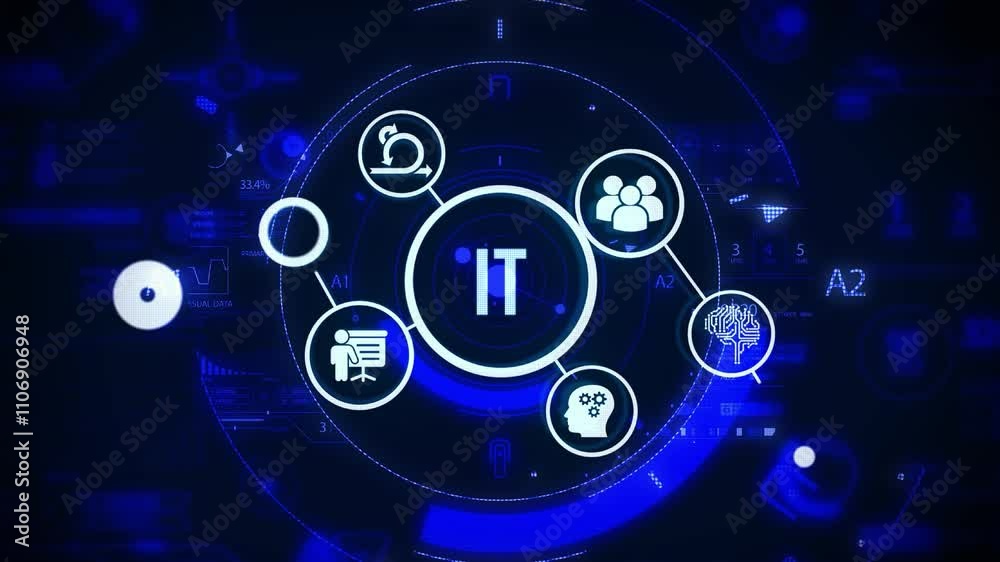 IT consultant presenting tag cloud about information technology.