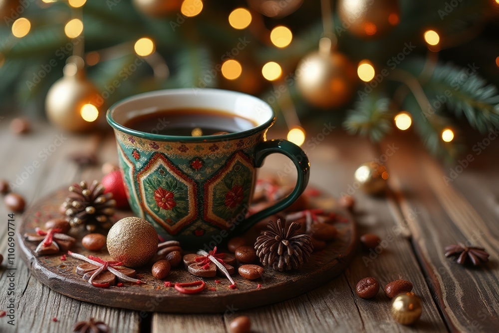 Festive Coffee Cup Christmas Decorated Mug Winter Festive Coffee Cup Christmas Decorated Mug Winter