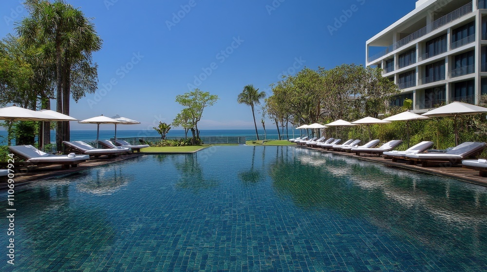 Fototapeta premium Infinity Pool Overlooking Ocean at a Luxury Resort